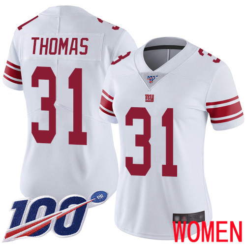 Women New York Giants #31 Michael Thomas White Vapor Untouchable Limited Player 100th Season Football NFL Jersey